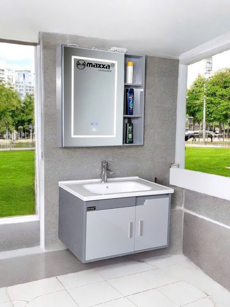 Bộ Chậu tủ Lavabo 804 gương lét cao cấp Maxxa Luxury